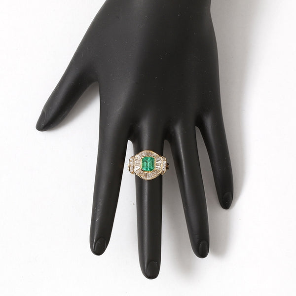 18K Yellow Gold Emerald and Diamond Ring SZ. 6.75
