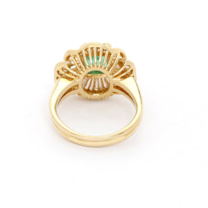 18K Yellow Gold Emerald and Diamond Ring SZ. 6.75