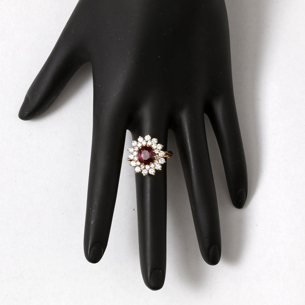 18K Yellow Gold Ruby and Diamong Cocktail Ring Ring SZ 6.75