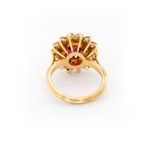18K Yellow Gold Ruby and Diamong Cocktail Ring Ring SZ 6.75