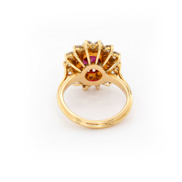 18K Yellow Gold Ruby and Diamong Cocktail Ring Ring SZ 6.75