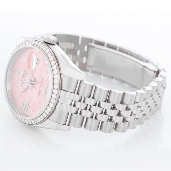 Rolex Datejust Diamond Bezel Pink Floral Dial  Men's Watch 116244