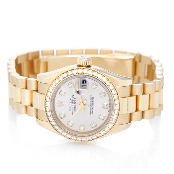 Ladies Rolex President 18k Yellow Gold Diamond Watch 179138