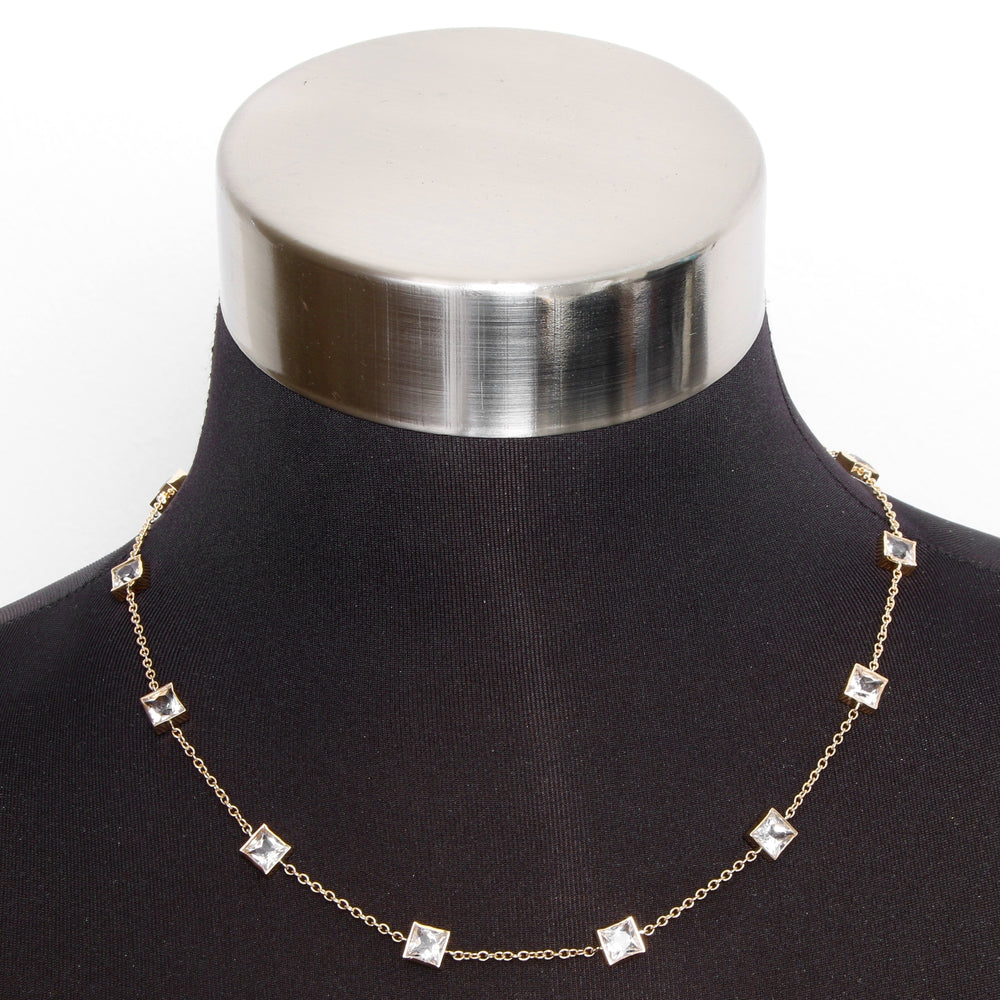14K Yellow Gold White Topaz Yard Diamond by a Yard Necklace