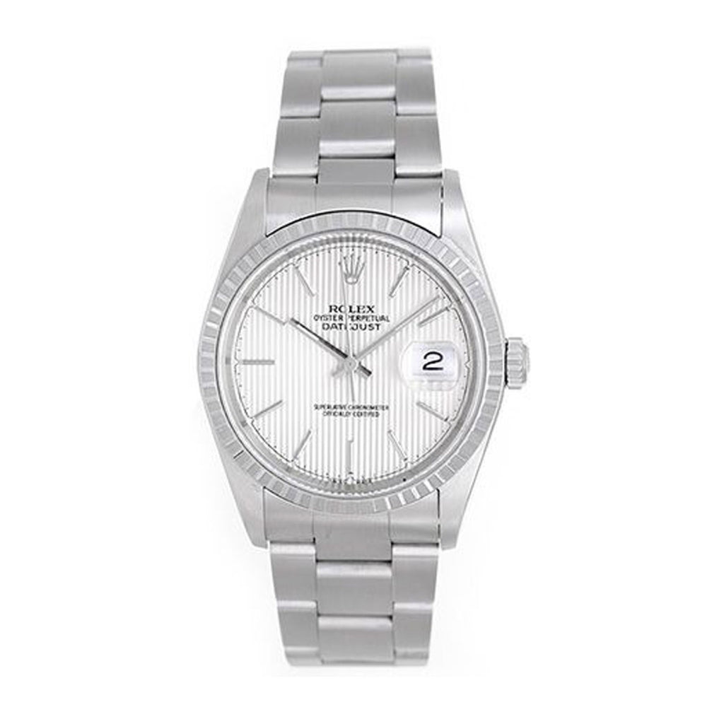 Rolex Datejust Men's Stainless Steel Watch 16220 Silver Tapestry Dial