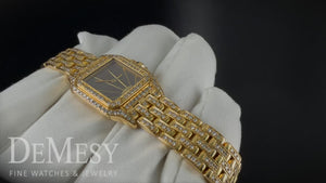 Cartier Panther Ladies 18k Yellow Gold Pave Diamond & Tahitian Mother of Pearl Watch WF3072FF 1280