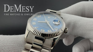 Rolex Day-Date President 18K White Gold Wave Dial Watch 118239