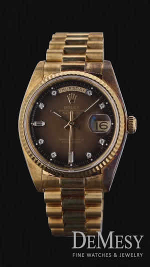 Rolex Day-Date President 18K Yellow Gold Brown Vignette Diamond Dial Watch 18038