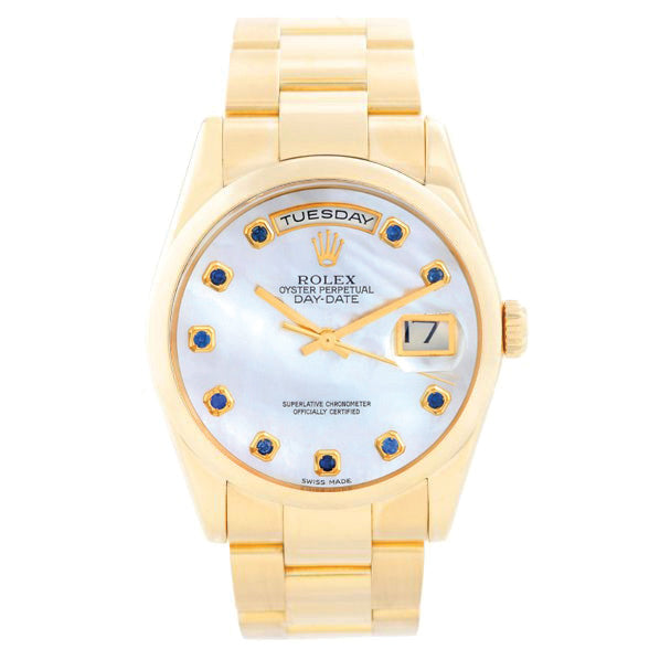 Rolex President Day-Date 18k Watch Sapphire Mother of Pearl 118208