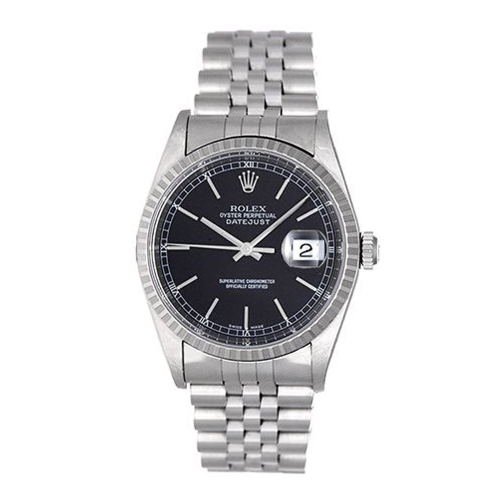 Men's Rolex Datejust  Stainless Steel Watch 16220 Black Dial
