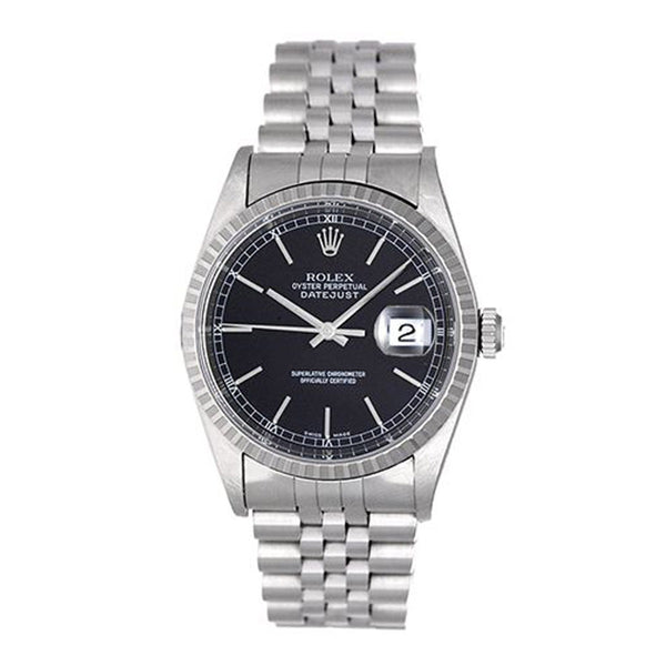 Men's Rolex Datejust  Stainless Steel Watch 16220 Black Dial