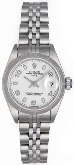 Rolex Date Stainless Steel Watch White Arabic Dial 79240