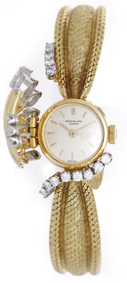 Vintage Early 1960's Patek Philippe Ladies Yellow Gold and Diamond Hinged Cover Dress Watch 3266/49