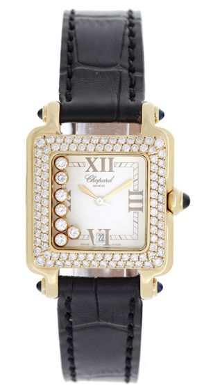 Chopard Happy Sport 7-Floating Diamonds Yellow Gold Square Ladies Watch 27/6679-23