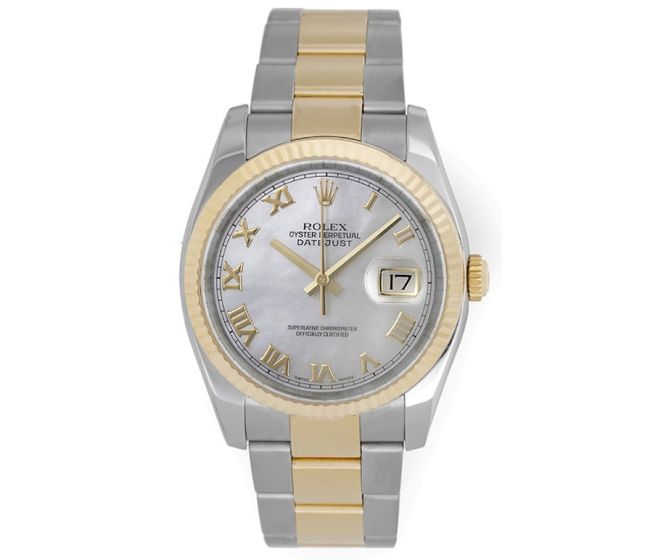 Rolex Datejust Men's 2-Tone Watch Mother of Pearl Roman Dial 116233