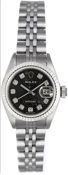 Rolex Ladies Datejust Black Diamond Jubilee Stainless Steel Watch 79174