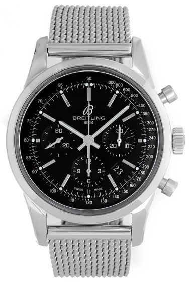 Breitling Transocean Black Chronograph Dial Stainless Steel Men's Watch AB015212