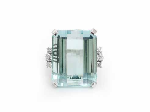 14k White Gold Aquamarine & Diamond Ring Sz. 5-3/4 