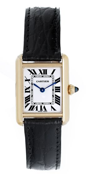 Cartier Tank 18k Yellow Gold Ladies Watch on Leather Band
