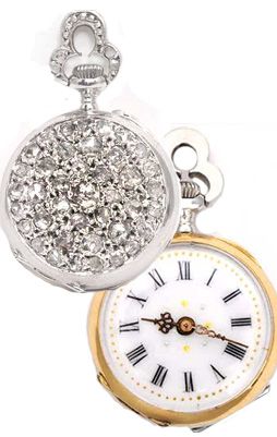 Ladies Vintage White Gold and Diamond Pendant Watch