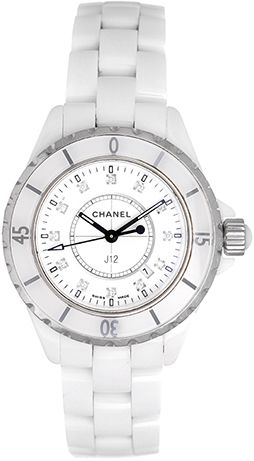 Chanel J12 White Ceramic Ladies Midsize Diamond Watch H1628
