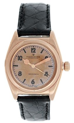 Vintage 18k Rose Gold Rolex Bubbleback Watch ca. 1940's