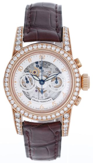 Girard-Perregaux Skeleton Chronograph 18k Rose Gold Diamond Ladies Watch Ref. 8046