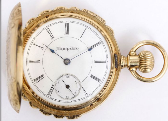 Vintage Hampden 14k Gold Scalloped Case Pocket Watch 
