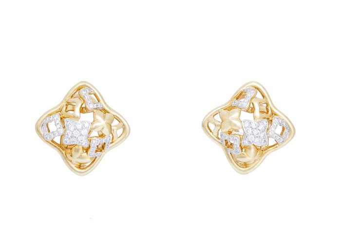 David Yurman Quatrefoil Earrings with Diamonds Yellow Gold 
