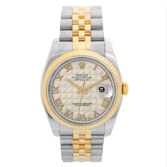 Rolex Datejust Men's 2-Tone Watch 116233 Ivory Pyramid Dial