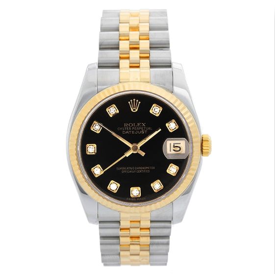 Rolex Datejust Men's 2-Tone Steel & Gold Watch Black Diamond Dial  116233