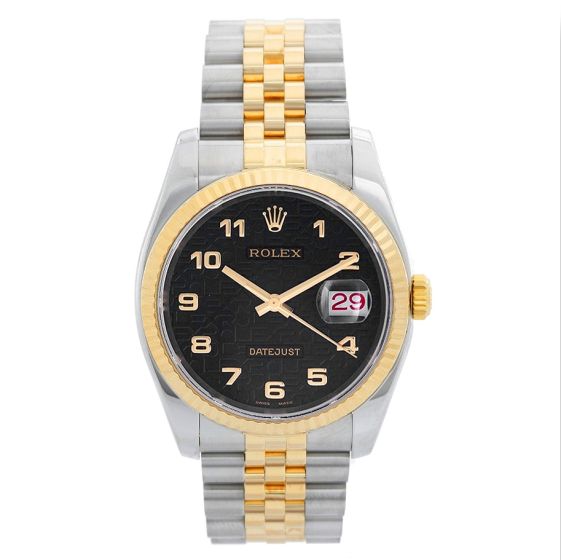 Rolex Datejust 2-Tone Steel & Gold Men's Watch Black Arabic Dial 116233