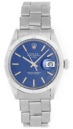 Rolex Date Men's 34mm Stainless Steel Watch Blue Dial 1501