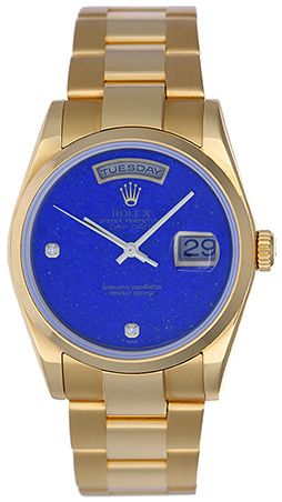Rolex President Day-Date Men's 18k Yellow Gold Watch Lapis Dial 118208