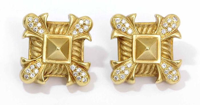 Doris Panos 18k Gold Large Diamond Clip Earrings