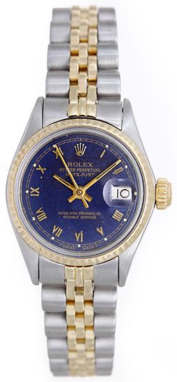 Rolex Ladies Datejust 2-Tone Watch Blue Roman Dial 6517