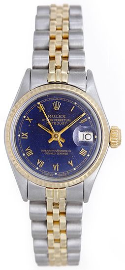 Rolex Ladies Datejust 2-Tone Watch Blue Roman Dial 6517
