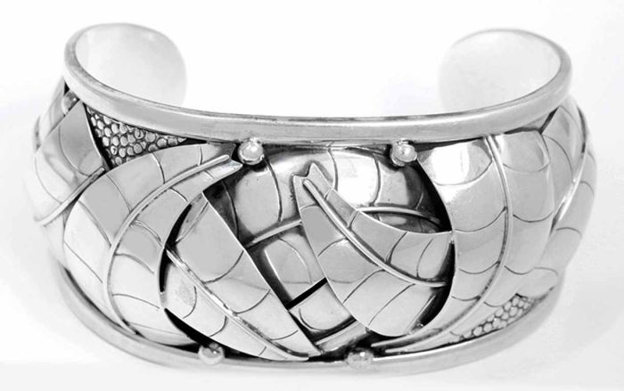 Sterling Silver Cuff Bracelet with Intricate Design 68.3 grams