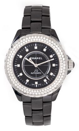 Chanel J12 Midsize Black Diamond Automatic Watch H2014