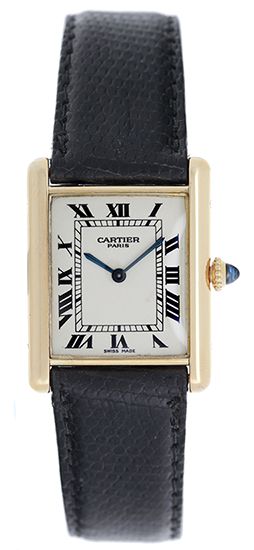 Cartier Paris Tank 18k Yellow Gold Ladies on Leather Band 
