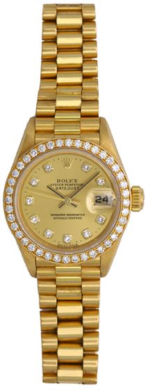Ladies Rolex President Watch 69138 Factory Champagne Diamond Dial