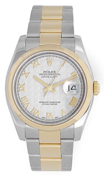 Rolex Datejust Men's 2-Tone Watch Ivory Pyramid Dial 116203