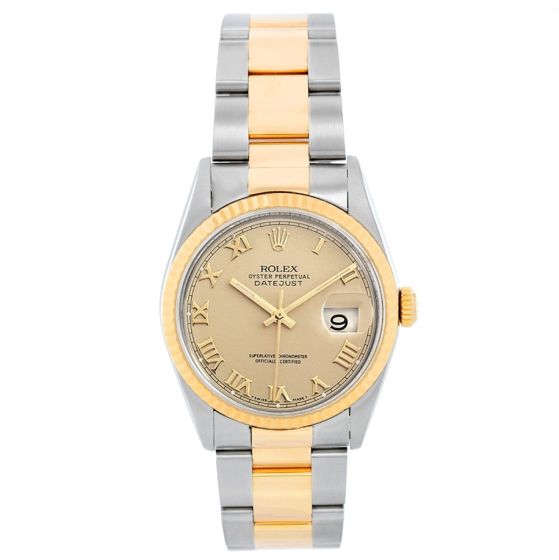 Men's Rolex Datejust 2-Tone Steel & Gold Watch Champagne Dial 16233