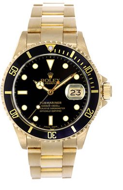Rolex Submariner Men's 18K Gold Watch 16618 Black Dial