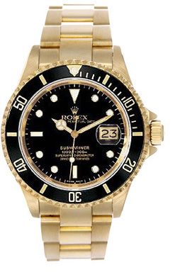 Rolex Submariner 18K Gold Men's Watch 16618 Black Dial