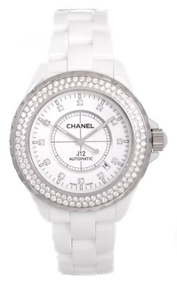 Chanel J12 Midsize White Diamond Automatic Watch H2013