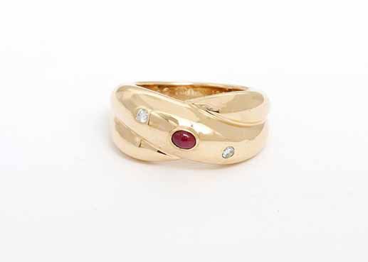 Cartier 18k Gold Diamond & Ruby Colisee Ring Sz. 7-1/2 