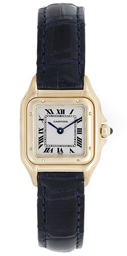 Cartier Panther Watch 18k Yellow Gold on Leather Strap Band 