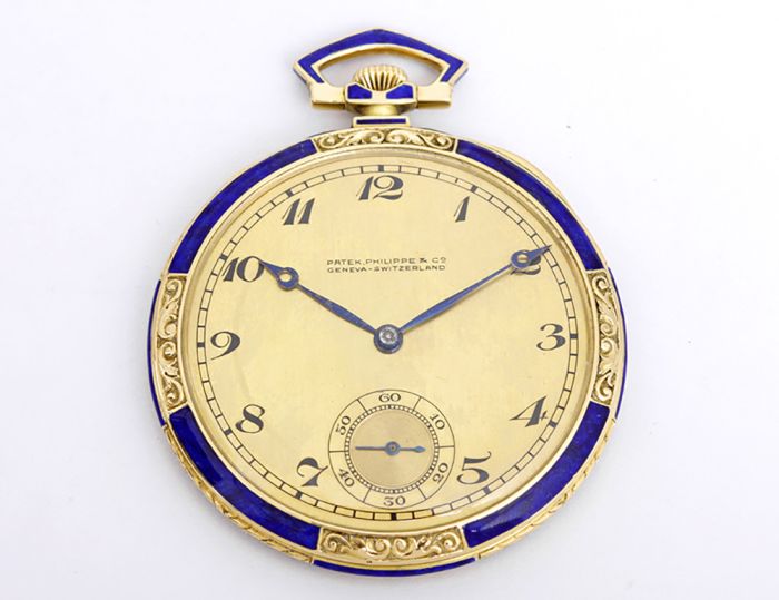Rare Vintage Patek Philippe 18k Yellow Gold & Lapis Pocket Watch