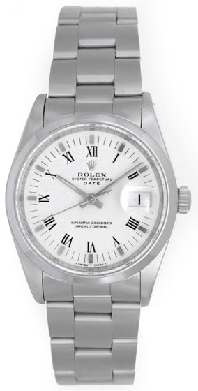 Rolex Date Men's Stainless Steel Watch with White Dial 15200